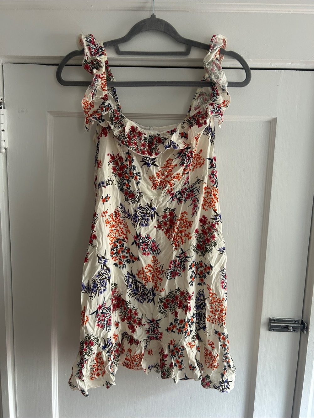 Park & Fifth Cream Mini Dress with Red & Purple Floral Print